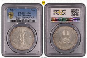 1905-S Peso Allen-16.06 Curved Serif AU58