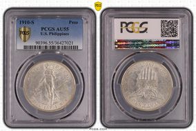 1910-S Peso KM-172  Ag AU55