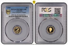 1990 $5 Grey Kangaroo-Nugget PR70DCAM