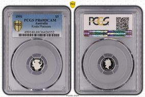 1991 $5 Koala Platinum PR69DCAM