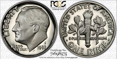 1992-S 10C Silver PR70DCAM