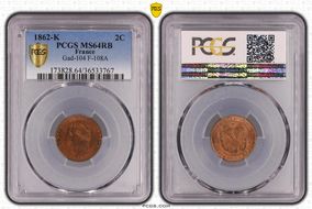 1862-K 2C Gad-104 F-108A MS64RB