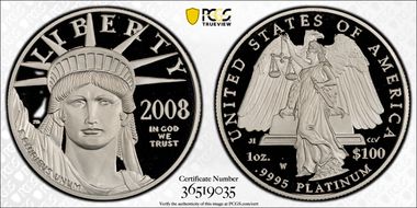 2008-W $100 Statue of Liberty Michael Reagan PR70DCAM