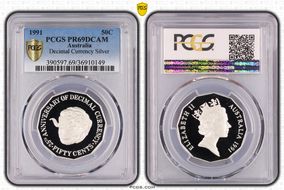 1991 50C Decimal Currency Ag PR69DCAM