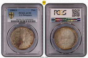 1908-S Peso KM-172  Ag AU55