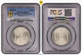 1929-A 3 Mk Waldeck J-337 MS65