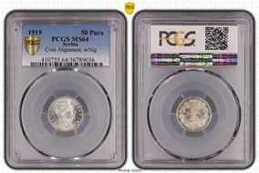 1915 50 Para w/Signature ↑↓ KM-24.3  Ag MS64