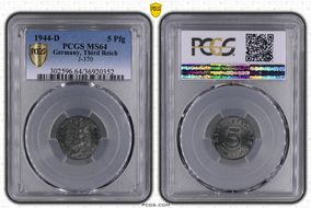 1944-D 5 Pfg J-370 MS64