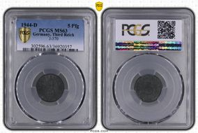 1944-D 5 Pfg J-370 MS63