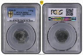1944-D 5 Pfg J-370 MS64