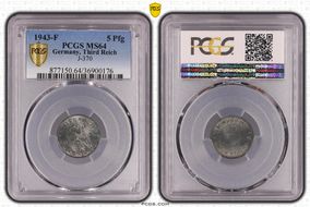 1943-F 5 Pfg J-370 MS64