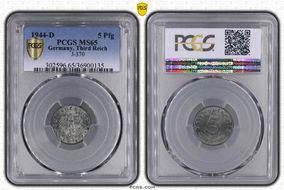 1944-D 5 Pfg J-370 MS65