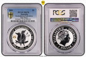 2001 $1 Kookaburra Ag-Federation Star Privy MS70