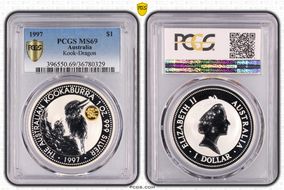 1997 $1 Kookaburra Ag Dragon Privy MS69