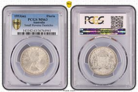 1953(m) Florin Small Rev. Denticles KM-54  Ag MS63