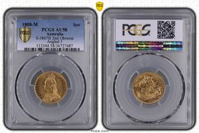 1888-M Sov S-3867B 2nd Obverse Angled J AU58