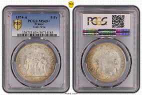 1874-A 5 Fr Gad-745a F-334 MS65+ 