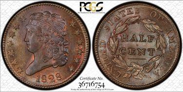 1828 1/2C 13 Stars MS64BN