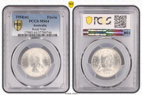 1954(m) Florin Royal Visit KM-55  Ag MS64