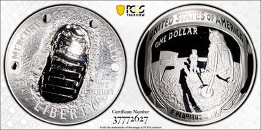2019-P $1 Apollo 11 50th Anniversary 5 oz Silver First Day of Issue Moy Signature PR70DCAM