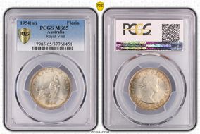 1954(m) Florin Royal Visit KM-55  Ag MS65