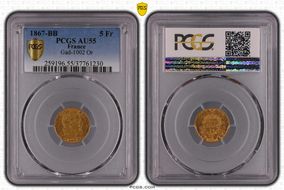 1867-BB 5 Fr Gad-1002 Or AU55