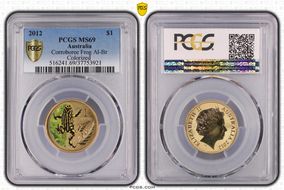 2012 $1 Corroboree Frog Al-Br Colorized MS69