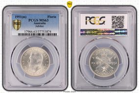 1951(m) Florin Jubilee KM-47  Ag MS63