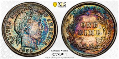 1892 10C AU58+