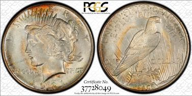 1921 $1 High Relief, Peace MS67