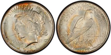 1921 $1 High Relief, Peace MS67