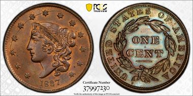 1837 1C N-5 MS65+ RB