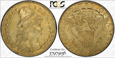 1797/5 $5 BD-7, Large Eagle AU55