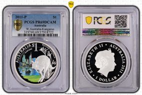 2011-P $1 W. Australia-Kangaroo Ag Colorized PR69DCAM