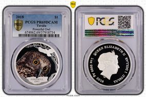 2018 $1 Powerful Owl Colorized PR69DCAM