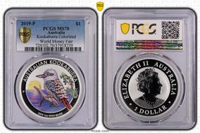 2019-P $1 Kookaburra Ag Colorized Berlin World Money Fair MS70