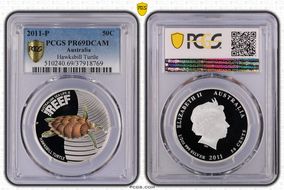 2011-P 50C Hawksbill Turtle - Colorized Australian Sea Life, The Reef PR69DCAM