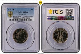 2012-S $1 Wheat Sheaf - Counterstamp MS66