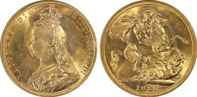 1888-M Sov S-3867B 2nd Obverse Angled J MS63+