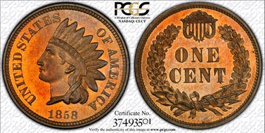 1858 1C J-212, Broad Bust PR65