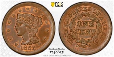 1852 1C Newcomb 10 MS64BN
