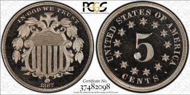 1867 5C No Rays PR66DCAM