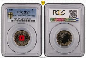 2015 $1 WWI War Heroes-Red Poppy Colorized MS69