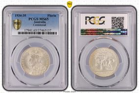 1934-35 Florin Centennial KM-33  Ag MS65
