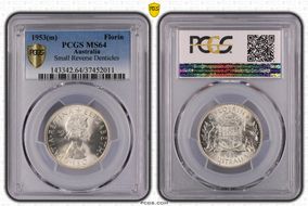 1953(m) Florin Small Rev. Denticles KM-54  Ag MS64