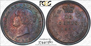 1874-H 10C ND, Sloping 7, Even 4 MS66