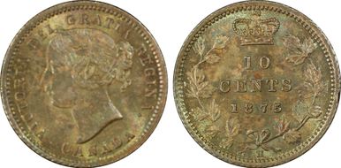 1875-H 10C Wide Date, Even 5 MS64
