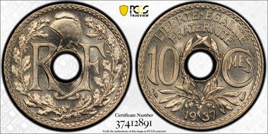 1937 10C Gad-286 F-138 MS67