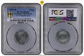 1941-D 5 Pfg J-370 Regular Issue MS64