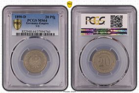 1890-D 20 Pfg 9/8 J-14 MS64